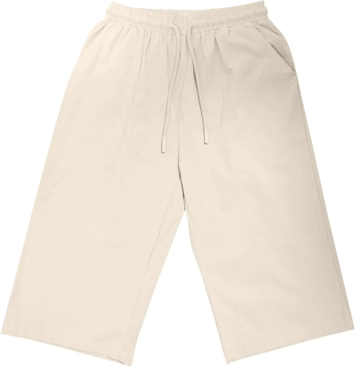 Summer Cotton Linen Pants Women Elastic High Waisted Bermuda Shorts for Women Knee Length Casual Capris Pant Shorts