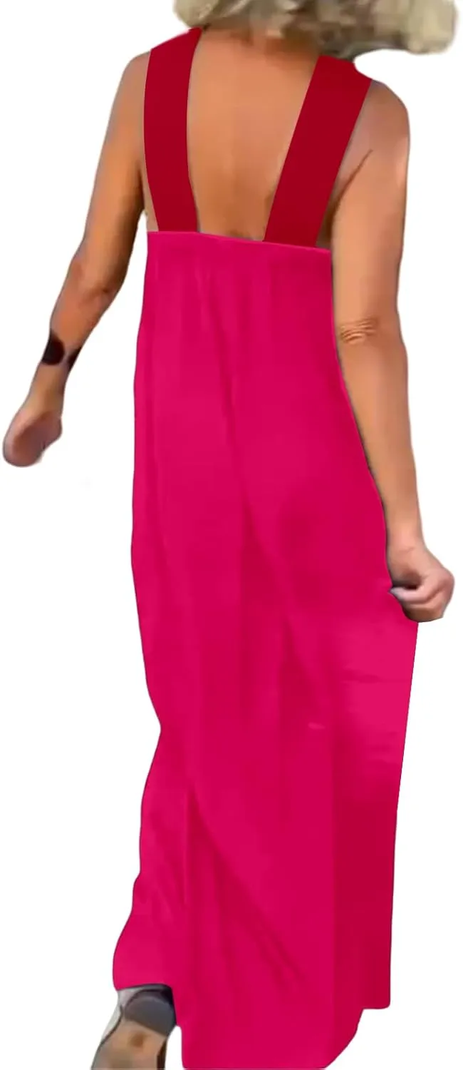 Summer Dresses for Women 2025 Cross Halter Neck Stitching Dress Sleeveless Open Back Maxi Dresses Beach Dress