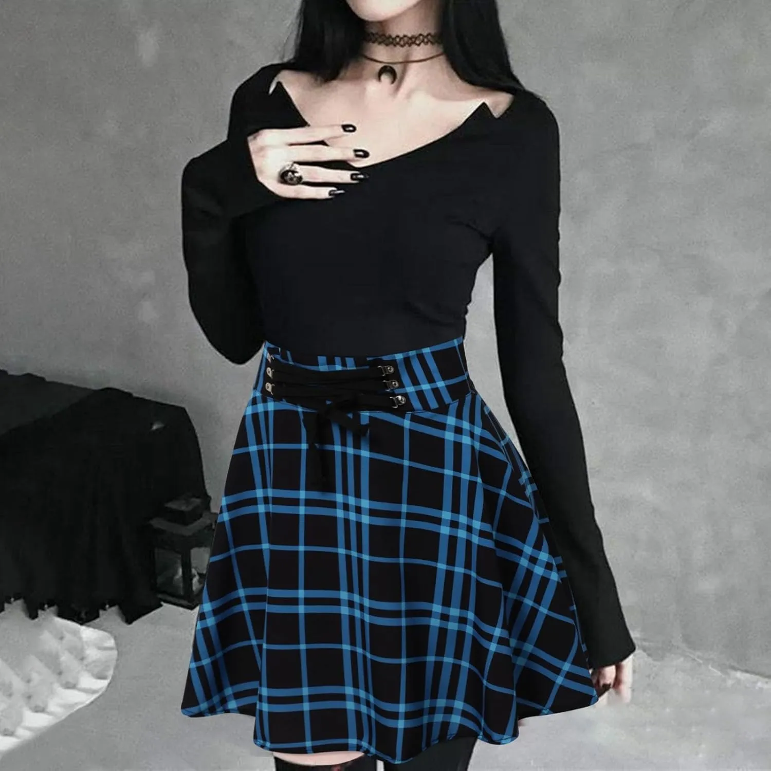Summer Skirt for Women Trendy Plaid Tummy Control High Waist Back Zipper A-Line Pleated Maxi Short Skirts for Girls