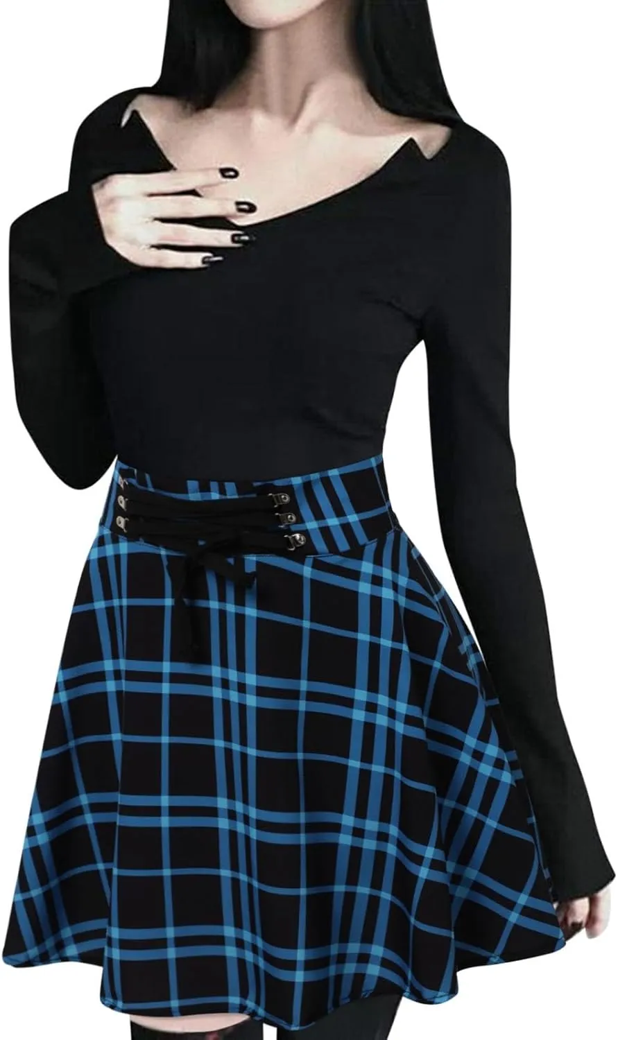 Summer Skirt for Women Trendy Plaid Tummy Control High Waist Back Zipper A-Line Pleated Maxi Short Skirts for Girls