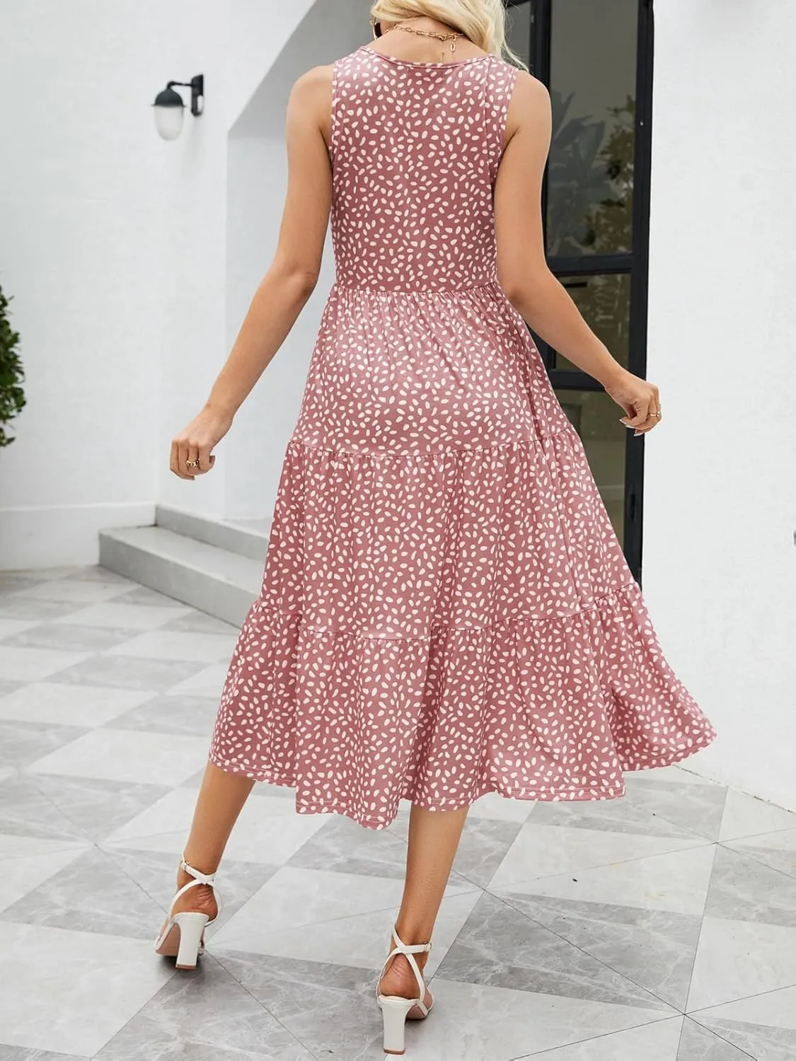 Sureple Spring Round Neck T Shirt Dress for Women Short Sleeve Midi Length,Swing Tiered Bobydoll Dresses with Pockets