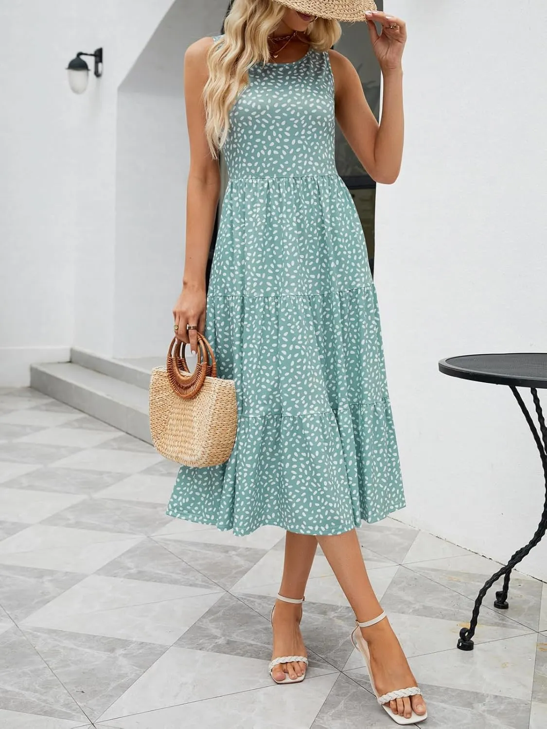 Sureple Spring Round Neck T Shirt Dress for Women Short Sleeve Midi Length,Swing Tiered Bobydoll Dresses with Pockets