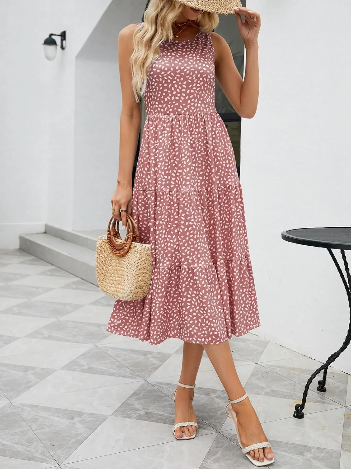 Sureple Spring Round Neck T Shirt Dress for Women Short Sleeve Midi Length,Swing Tiered Bobydoll Dresses with Pockets