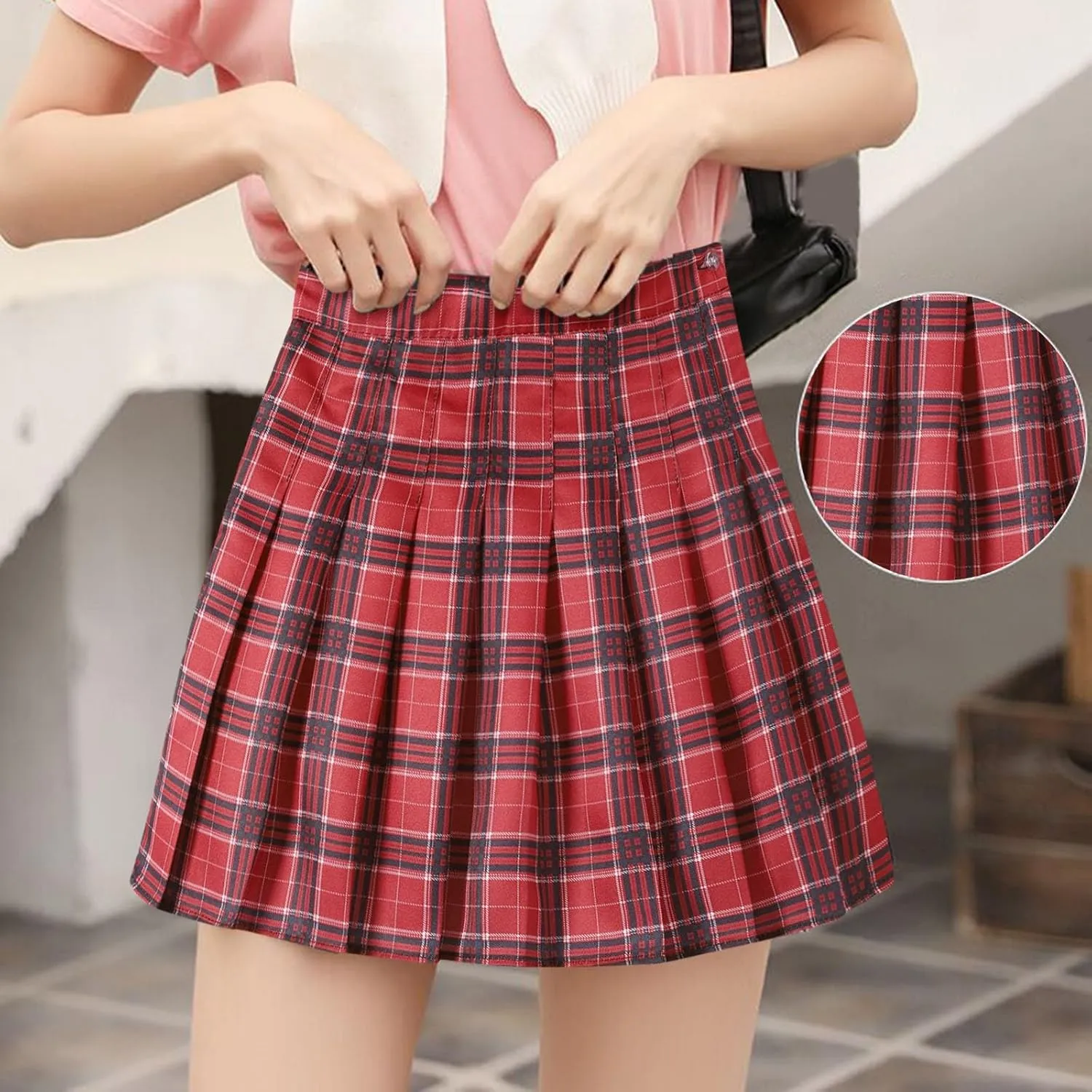 Teen Girls Pleated Mini Skirt Preppy Plaid Skirts Elastic High Waisted Uniform Skirt Plus Size Tartan Skirts for School Girl