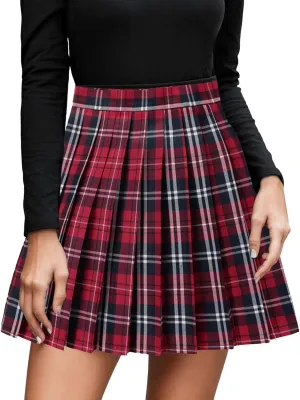 Teen Girls Pleated Mini Skirt Preppy Plaid Skirts Elastic High Waisted Uniform Skirt Plus Size Tartan Skirts for School Girl