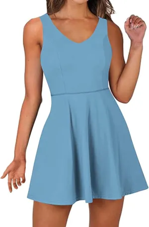 Tennis Dresses for Women Casual Backless Active Sporty Tank Dress with Built in Shorts Summer Athletic Golf Dresses