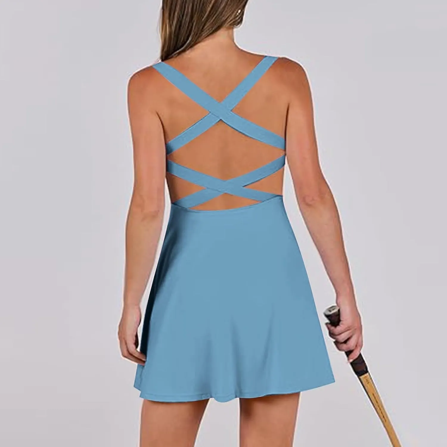 Tennis Dresses for Women Casual Backless Active Sporty Tank Dress with Built in Shorts Summer Athletic Golf Dresses