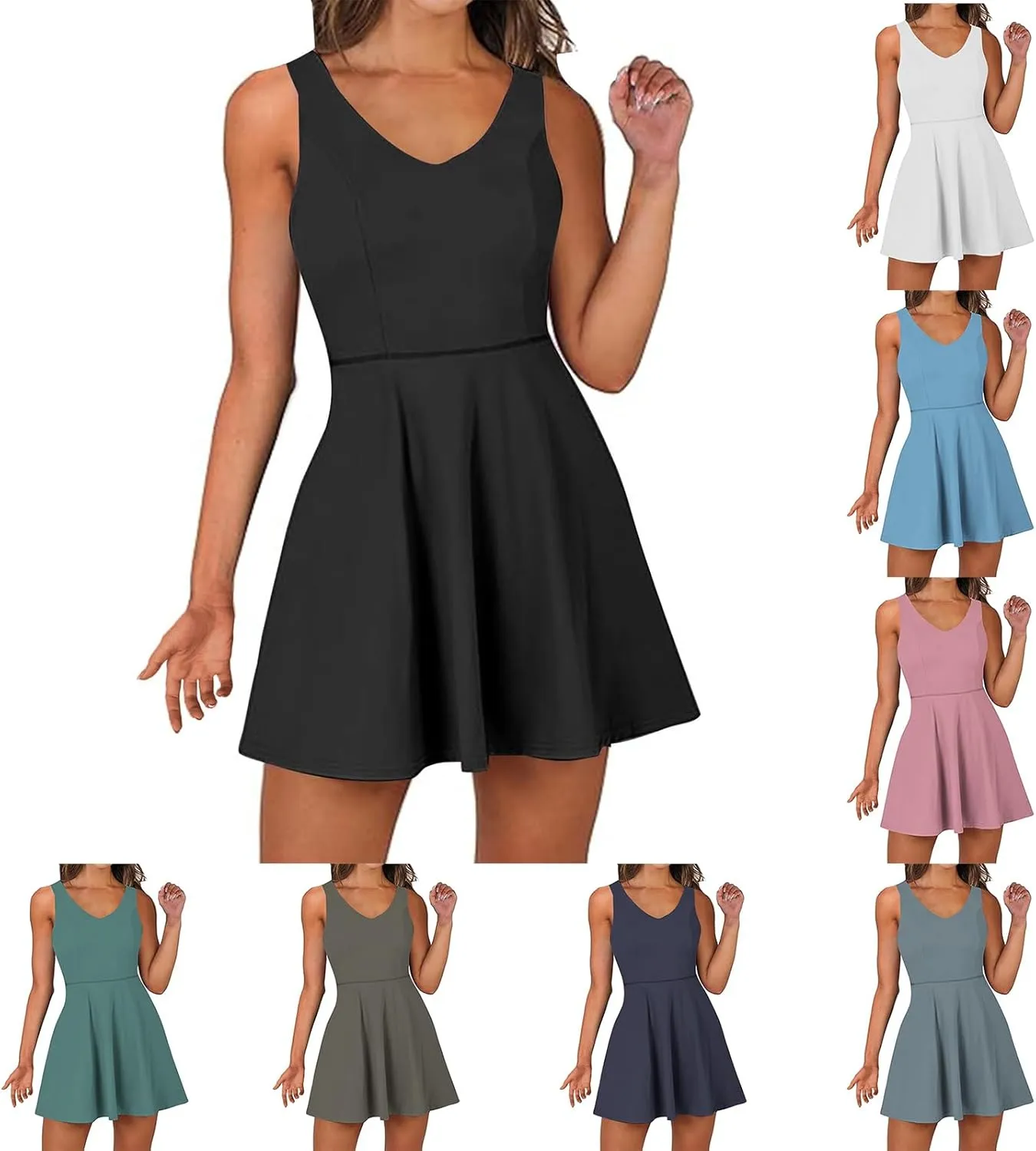 Tennis Dresses for Women Casual Backless Active Sporty Tank Dress with Built in Shorts Summer Athletic Golf Dresses
