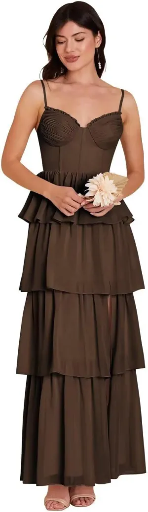 Tiered Chiffon Bridesmaid Dresses for Women 2025 High Slit Formal Dresses for Wedding