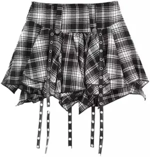 TSMNZMU Womens Punk Plaid Skirt Gothic Pleated Mini Skirts A Line Grunge Harajuku Half Skirted Y2K Emo Checkered Skirt