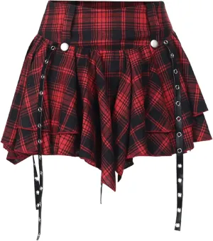 TSMNZMU Womens Punk Plaid Skirt Gothic Pleated Mini Skirts A Line Grunge Harajuku Half Skirted Y2K Emo Checkered Skirt