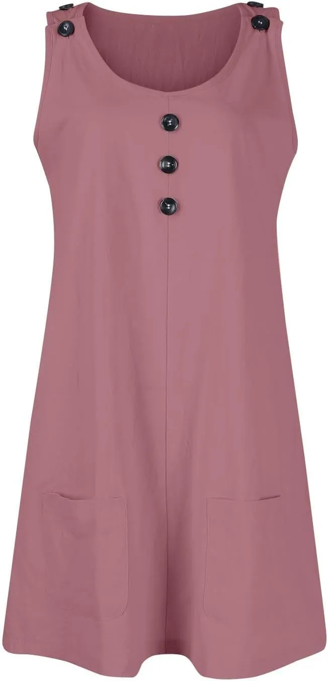 U Neck Dress for Women Open Back Mini Babydoll Sundress Vacation Casual Sleeveless Short Dresses with Pockets
