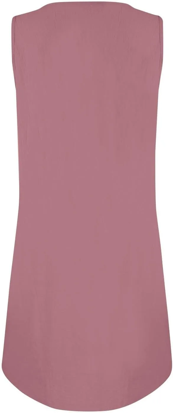 U Neck Dress for Women Open Back Mini Babydoll Sundress Vacation Casual Sleeveless Short Dresses with Pockets