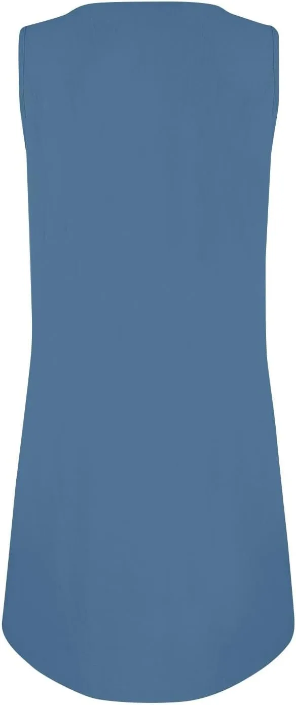 U Neck Dress for Women Open Back Mini Babydoll Sundress Vacation Casual Sleeveless Short Dresses with Pockets