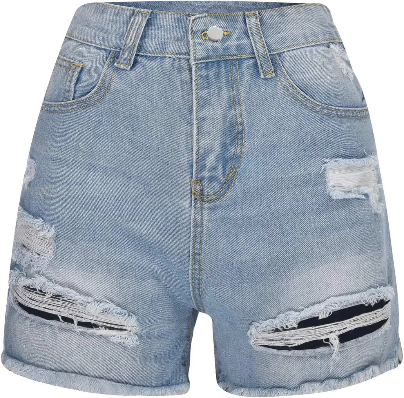 Uillui Jean Shorts Womens Fashion Casual High Waisted Distressed Denim Shorts Frayed Raw Hem Ripped Jeans Shorts for Juniors