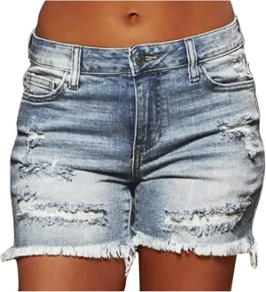 Uillui Jean Shorts Womens Fashion Casual High Waisted Distressed Denim Shorts Frayed Raw Hem Ripped Jeans Shorts for Juniors