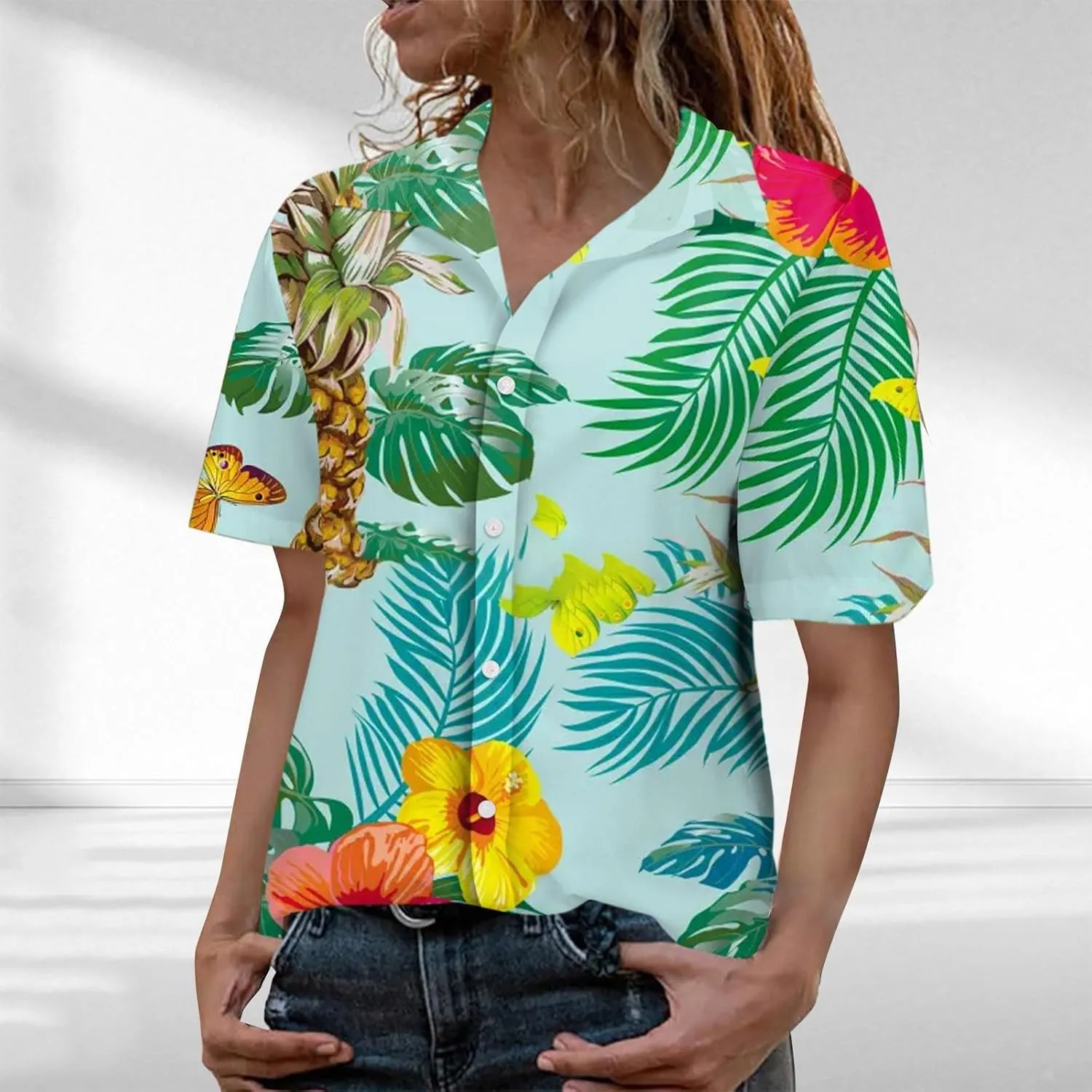 V Neck Casual Linen Shirt Womens Linen Top Long Sleeve Printed Shirt Womens Summer Blouse Top