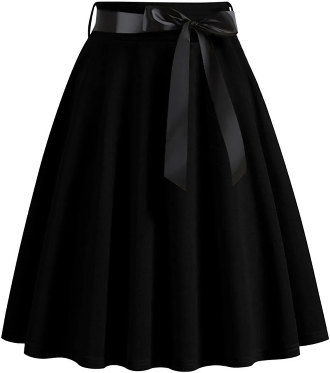 Vintage High Waist A Line Skirt for Women Retro Swing Midi Skirts with Satin Bow Elegant Tea Skirt