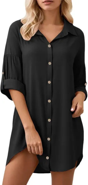 Wedding Guest Dress Summer Dresses for Women Short Sleeve Shirt Dress with Irregular Pockets