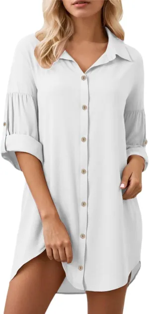 Wedding Guest Dress Summer Dresses for Women Short Sleeve Shirt Dress with Irregular Pockets