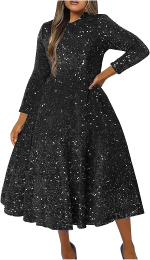 Wedding Guest Dresses for Women Cocktail Dress Sequin Party Dresses 2024 Cold Shoulder Maxi Dress Plus Size Sexy Dress