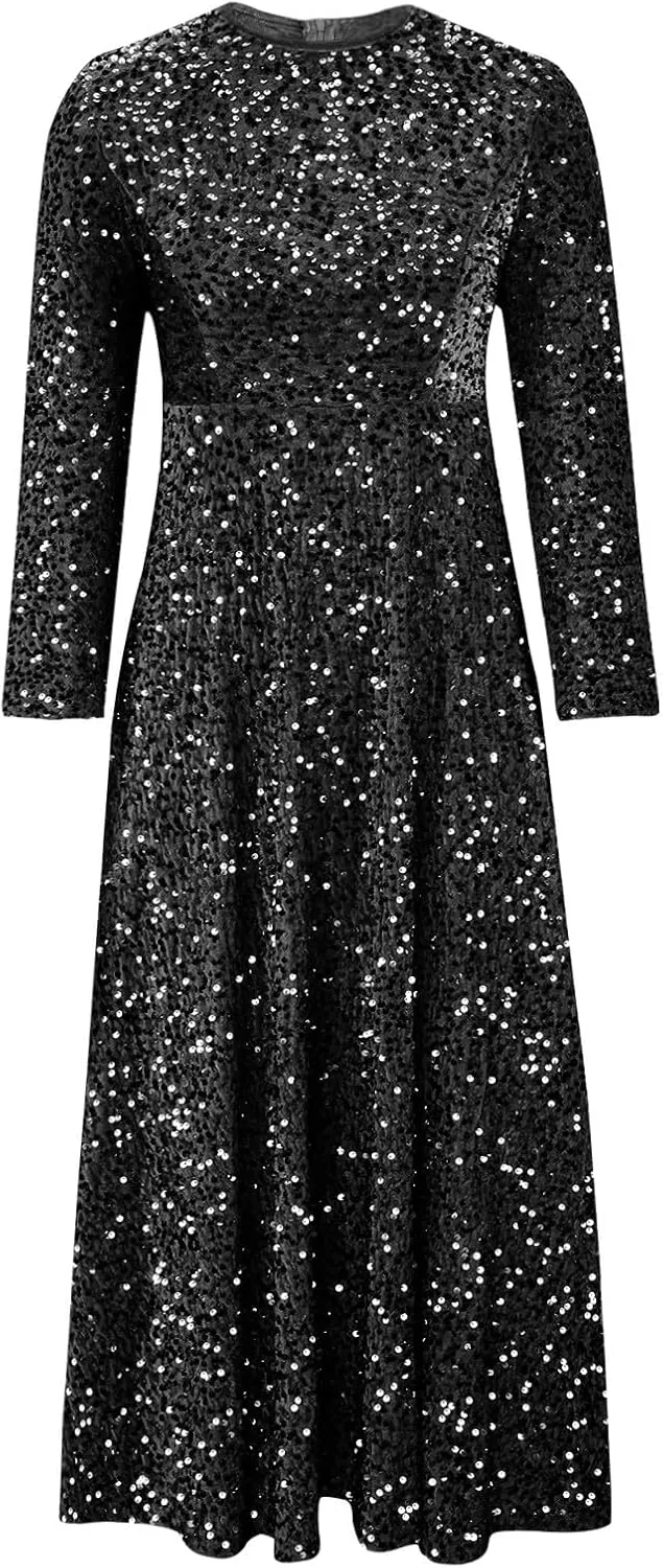 Wedding Guest Dresses for Women Cocktail Dress Sequin Party Dresses 2024 Cold Shoulder Maxi Dress Plus Size Sexy Dress