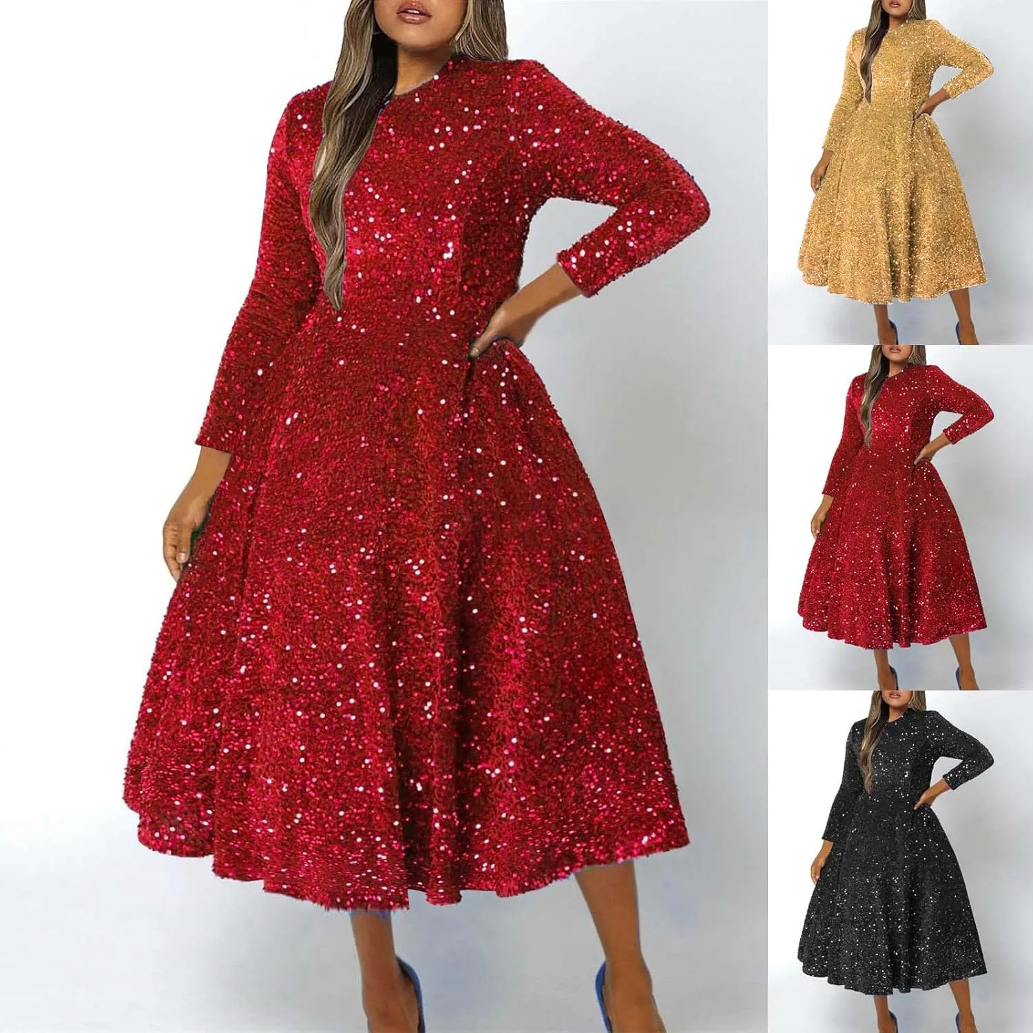 Wedding Guest Dresses for Women Cocktail Dress Sequin Party Dresses 2024 Cold Shoulder Maxi Dress Plus Size Sexy Dress