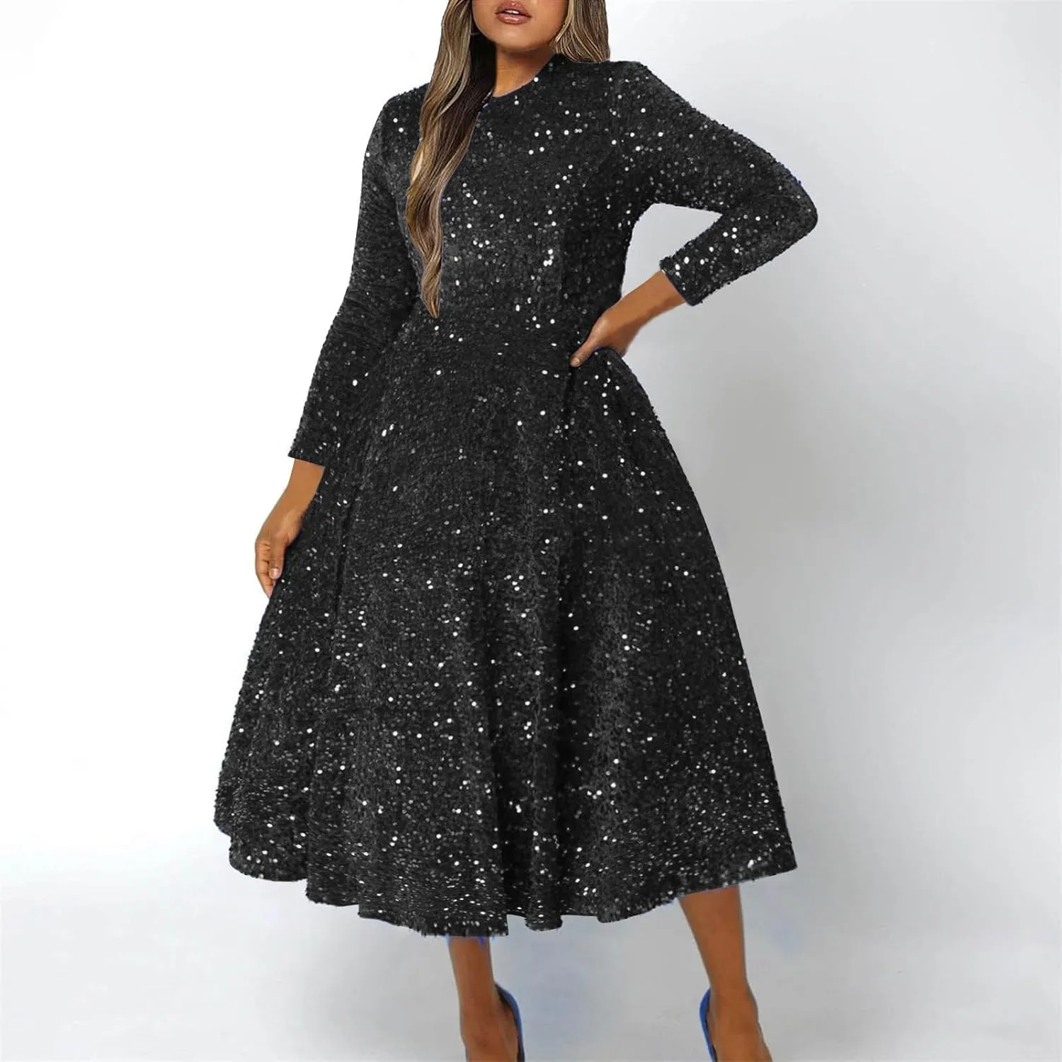 Wedding Guest Dresses for Women Cocktail Dress Sequin Party Dresses 2024 Cold Shoulder Maxi Dress Plus Size Sexy Dress