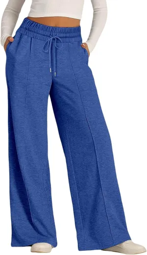 Wide Leg Sweatpants Women Elastic Drawstring Straight Leg Lounge Pants Casual Comfy Athletic Flare Joggers Trousers