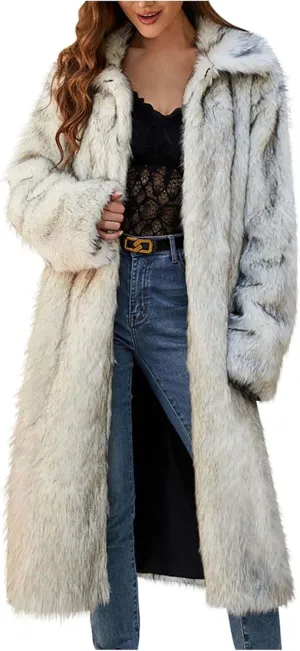 Winter Coats for Women Long Faux Fur Cardigan Leopard Print Fuzzy Jacket Fleece Trench Coat Elegant Cardigan Coat