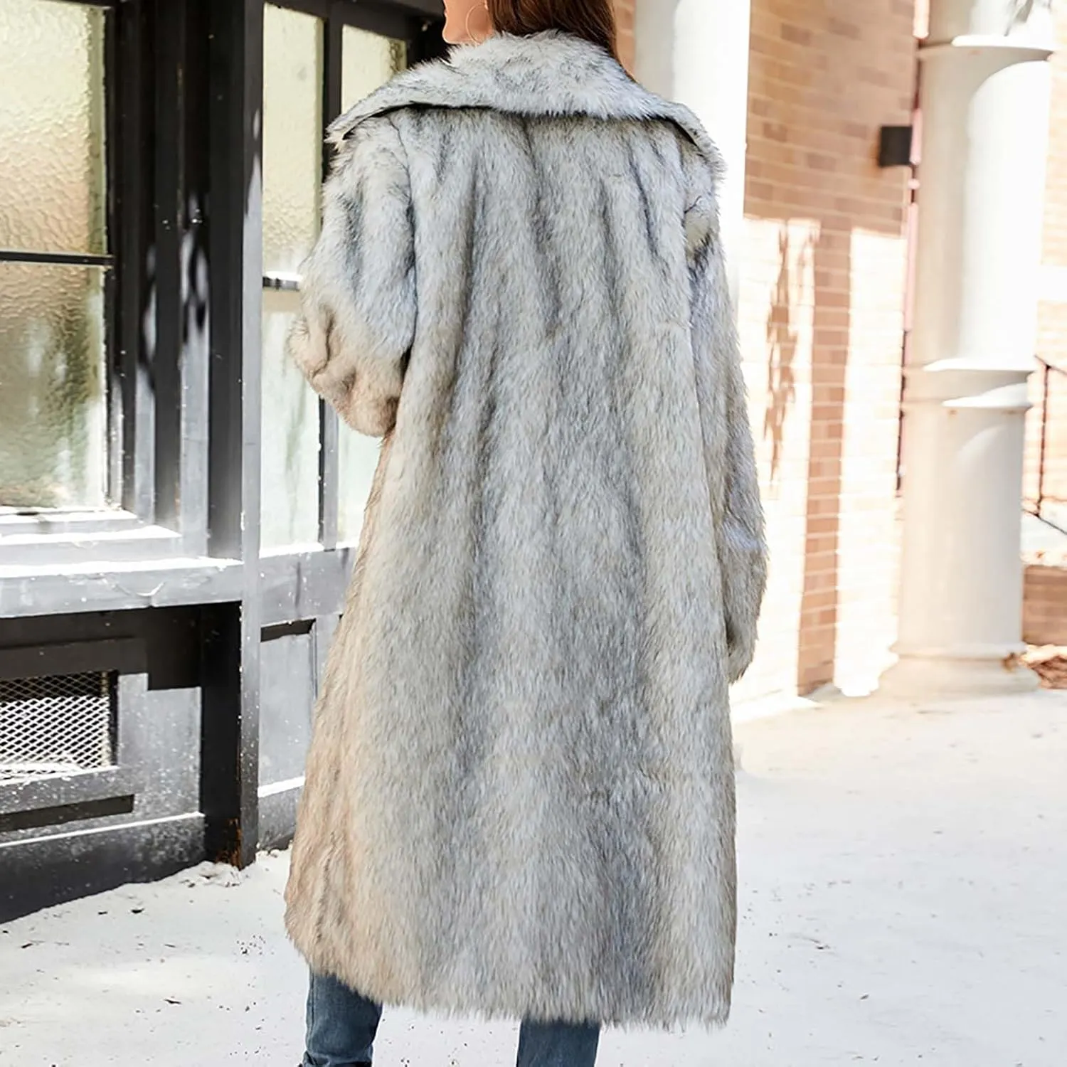 Winter Coats for Women Long Faux Fur Cardigan Leopard Print Fuzzy Jacket Fleece Trench Coat Elegant Cardigan Coat