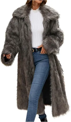 Winter Coats for Women Long Faux Fur Cardigan Leopard Print Fuzzy Jacket Fleece Trench Coat Elegant Cardigan Coat