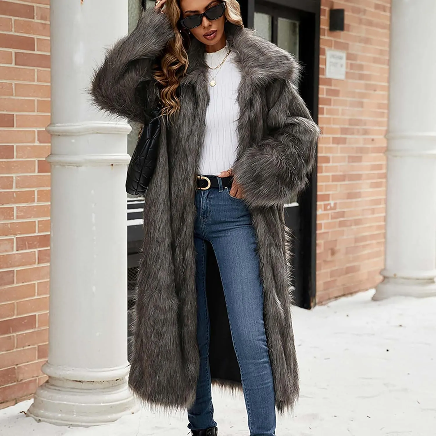 Winter Coats for Women Long Faux Fur Cardigan Leopard Print Fuzzy Jacket Fleece Trench Coat Elegant Cardigan Coat