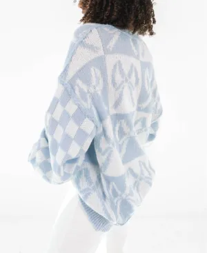 Women Checkered Holiday Oversized Sweater Cute Plaid Print Crewneck Sweatshirt Y2k Knit Puff Sleeve Chunky Jumpers