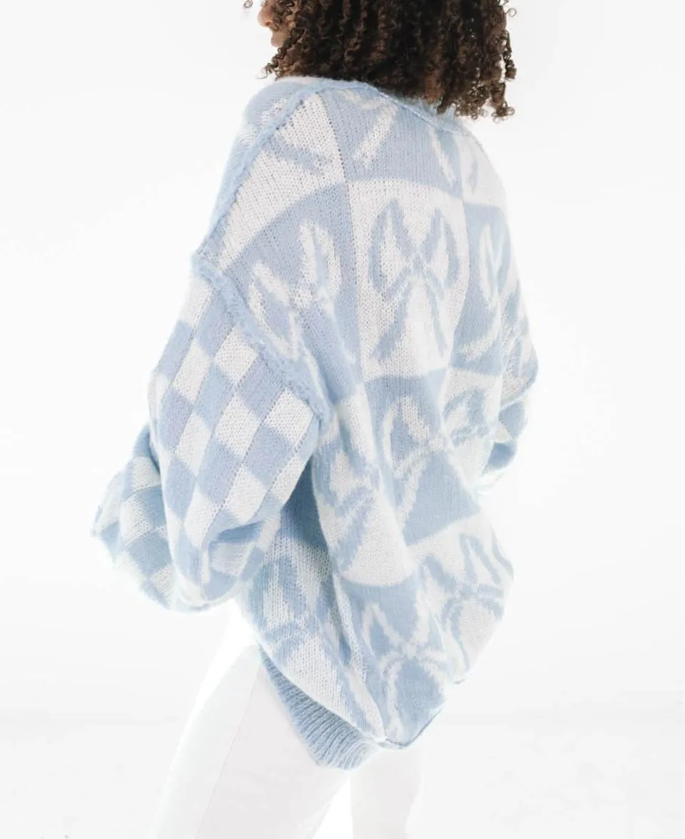Women Checkered Holiday Oversized Sweater Cute Plaid Print Crewneck Sweatshirt Y2k Knit Puff Sleeve Chunky Jumpers