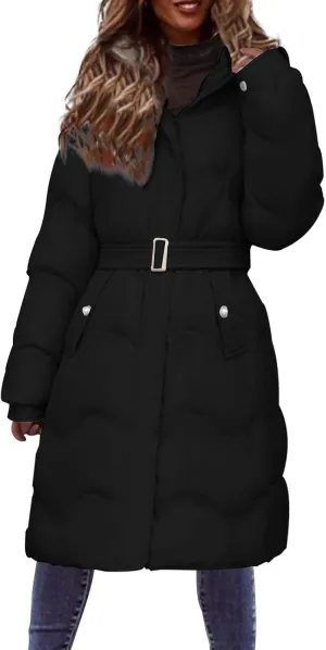Women Down Jacket Thickened Knee-Length Quilted Puffer Jackets Warm Padded Winter Coat Hoodies Outerwear with Pockets