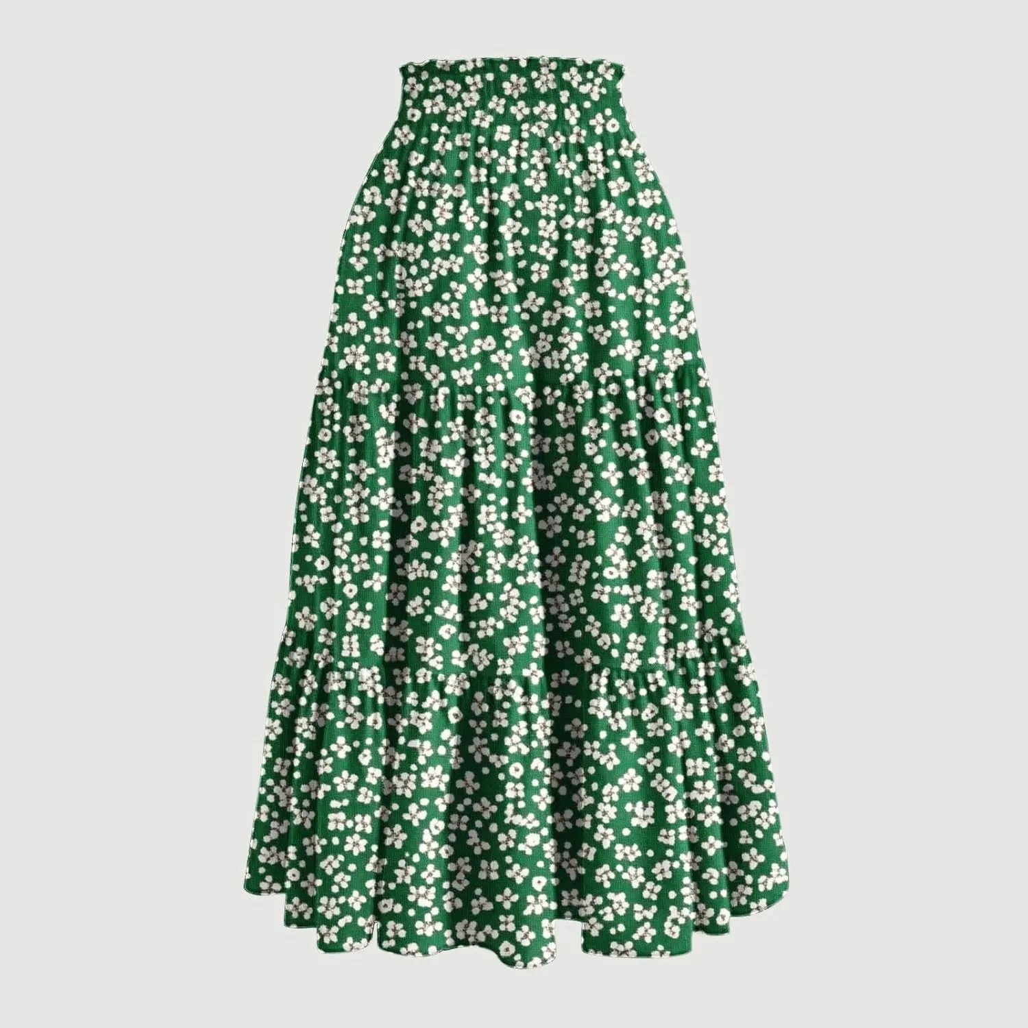 Women Floral Boho Long Skirts Drawstring Waist Vacation Hawaiian Maxi Skirt Flower Print Pleated Half Dress