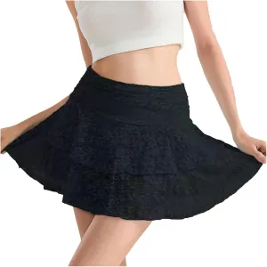 Women Floral Lace Ruffle Mini Skirt Y2K Fairy Layered Pleated Lace Skirt Low Rise Cute A-Line Flowy Short Skirt