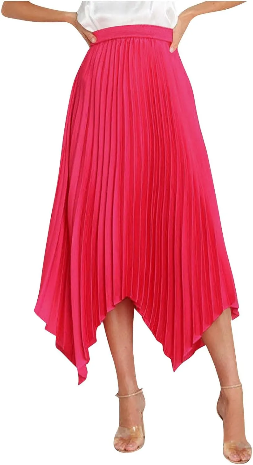 Women High Waisted Flowy Skirts A-line Long Maxi Skirt Casual Summer Pleated Skirts Asymmetrical Skirt Travel Outfit