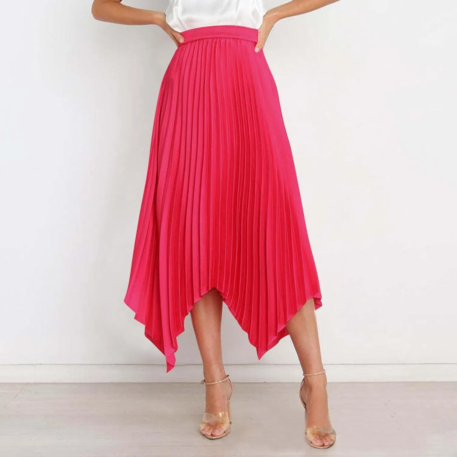 Women High Waisted Flowy Skirts A-line Long Maxi Skirt Casual Summer Pleated Skirts Asymmetrical Skirt Travel Outfit