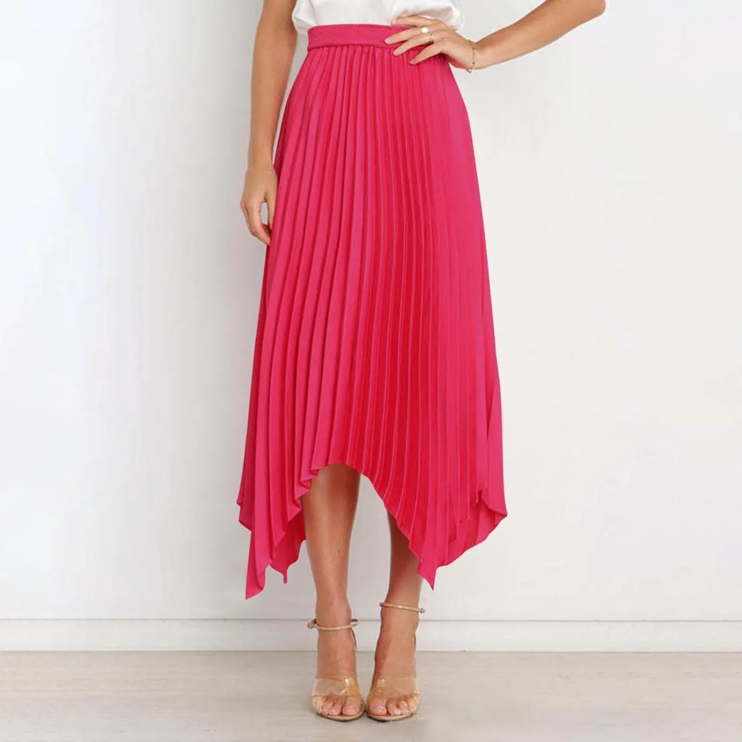 Women High Waisted Flowy Skirts A-line Long Maxi Skirt Casual Summer Pleated Skirts Asymmetrical Skirt Travel Outfit
