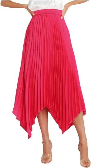 Women High Waisted Flowy Skirts A-line Long Maxi Skirt Casual Summer Pleated Skirts Asymmetrical Skirt Travel Outfit