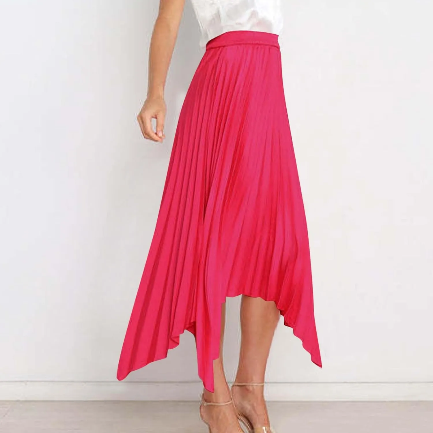 Women High Waisted Flowy Skirts A-line Long Maxi Skirt Casual Summer Pleated Skirts Asymmetrical Skirt Travel Outfit