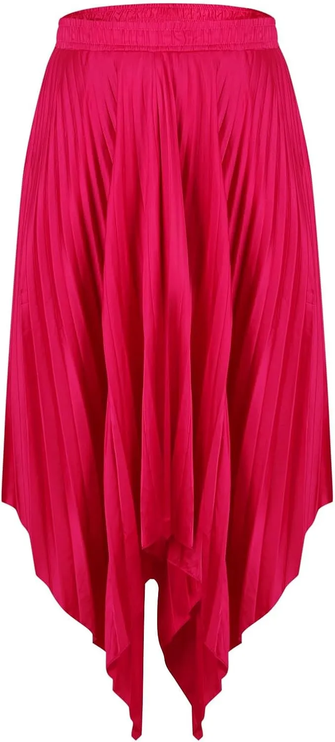 Women High Waisted Flowy Skirts A-line Long Maxi Skirt Casual Summer Pleated Skirts Asymmetrical Skirt Travel Outfit