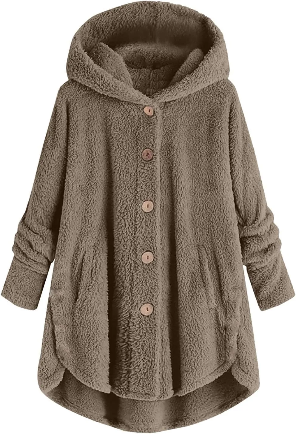 Women Hooded Fuzzy Jacket Oversized Fleece Sherpa Jacket Thicken Warm Jacket Botton Overcoat with Fur Hood S-5XL