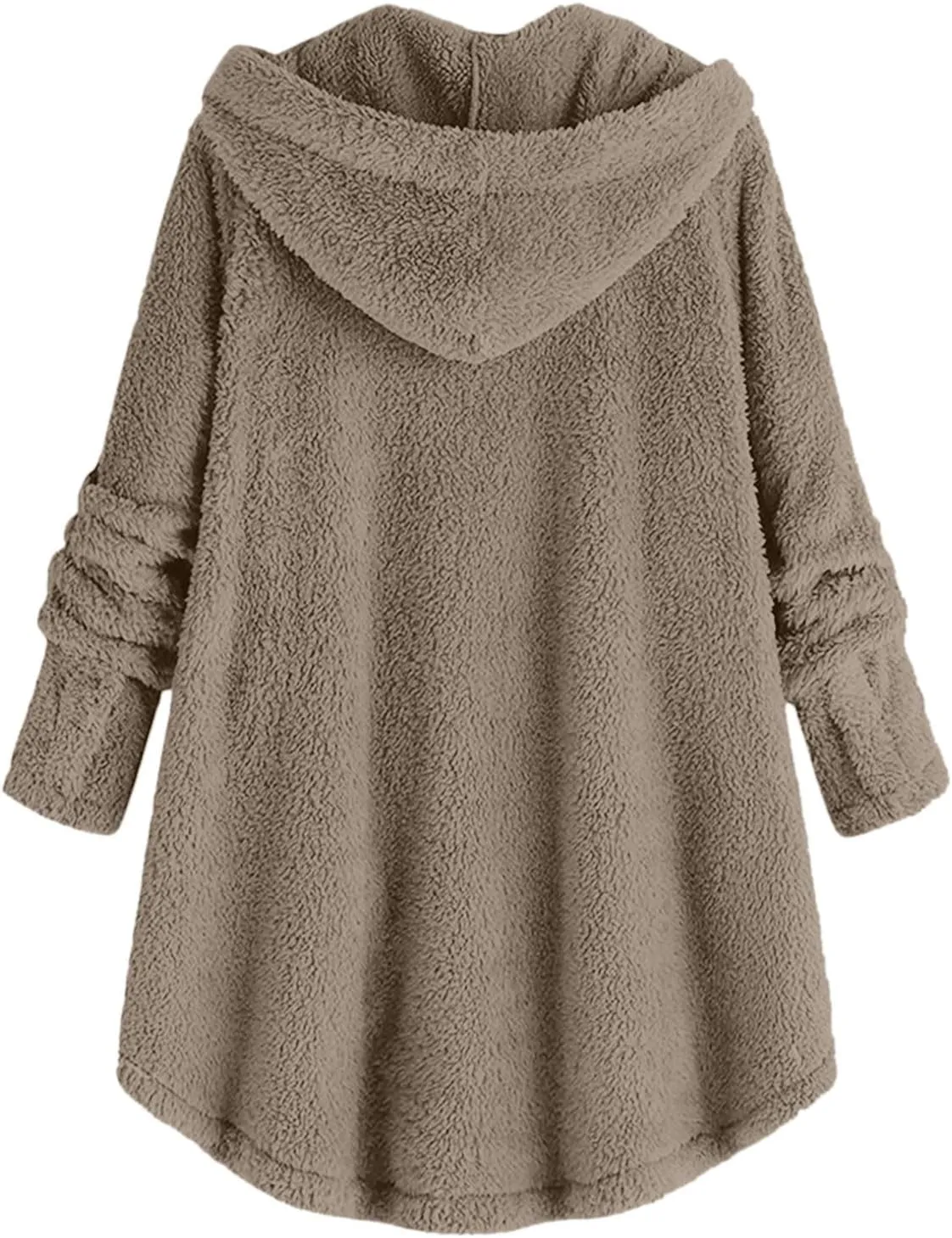 Women Hooded Fuzzy Jacket Oversized Fleece Sherpa Jacket Thicken Warm Jacket Botton Overcoat with Fur Hood S-5XL