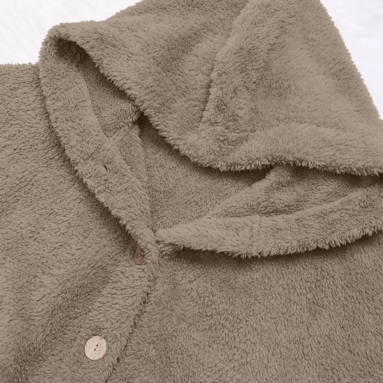 Women Hooded Fuzzy Jacket Oversized Fleece Sherpa Jacket Thicken Warm Jacket Botton Overcoat with Fur Hood S-5XL