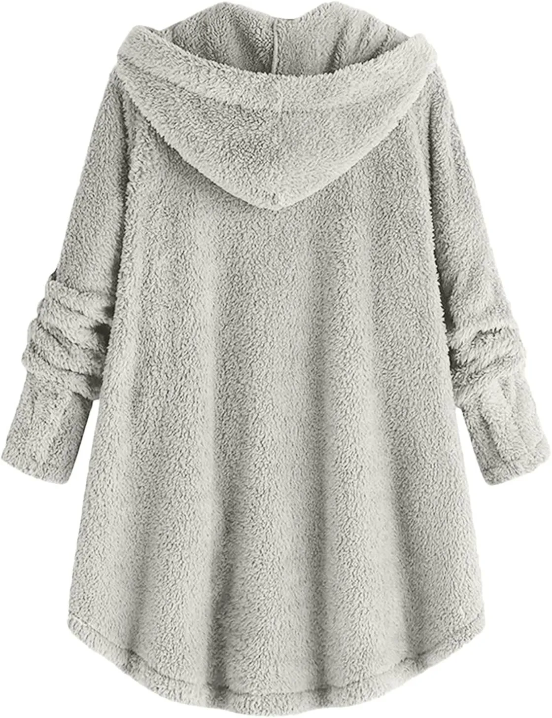 Women Hooded Fuzzy Jacket Oversized Fleece Sherpa Jacket Thicken Warm Jacket Botton Overcoat with Fur Hood S-5XL