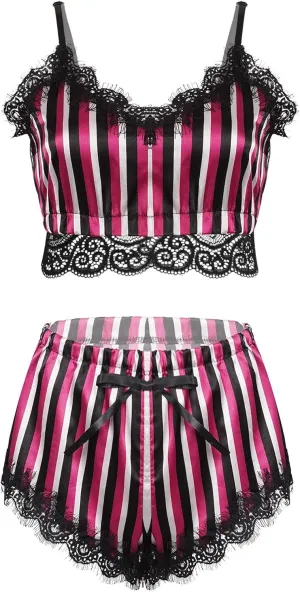 Women Ladies Sleeveless Lingerie Floral Lace Cami Bralette Lace Trim Briefs Pajamas Sets