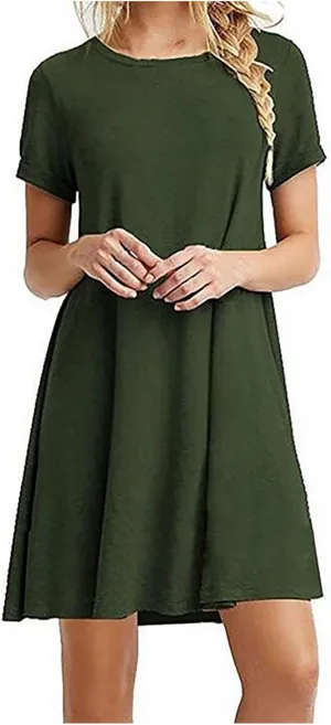 Women Midi Dress Solid Classy Cotton Short Sleeve Crew Neck T Shirt Dress Party Holiday Gauze Outfits for Women